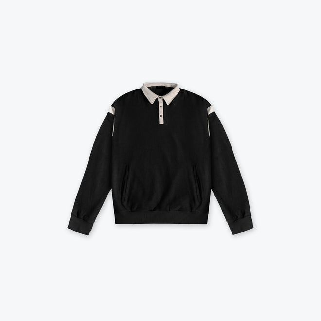 REVERSE WEAVE RUGBY LS - BLACK