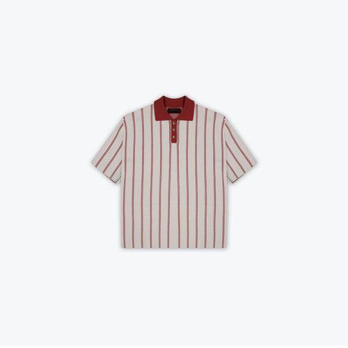 KNIT STRIPE COLLAR SS SHIRT - DEEP RED