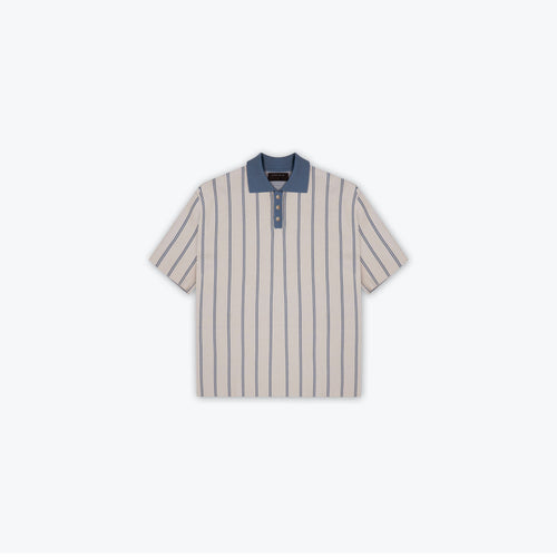 KNIT STRIPE COLLAR SS SHIRT - CHALK BLUE
