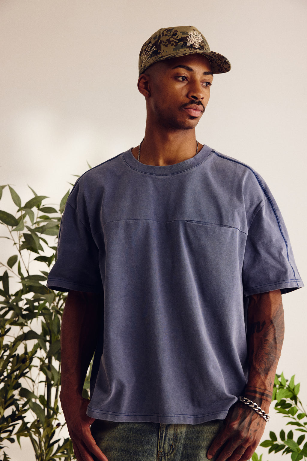 PREMIUM WASHED POCKET TEE - BLUE