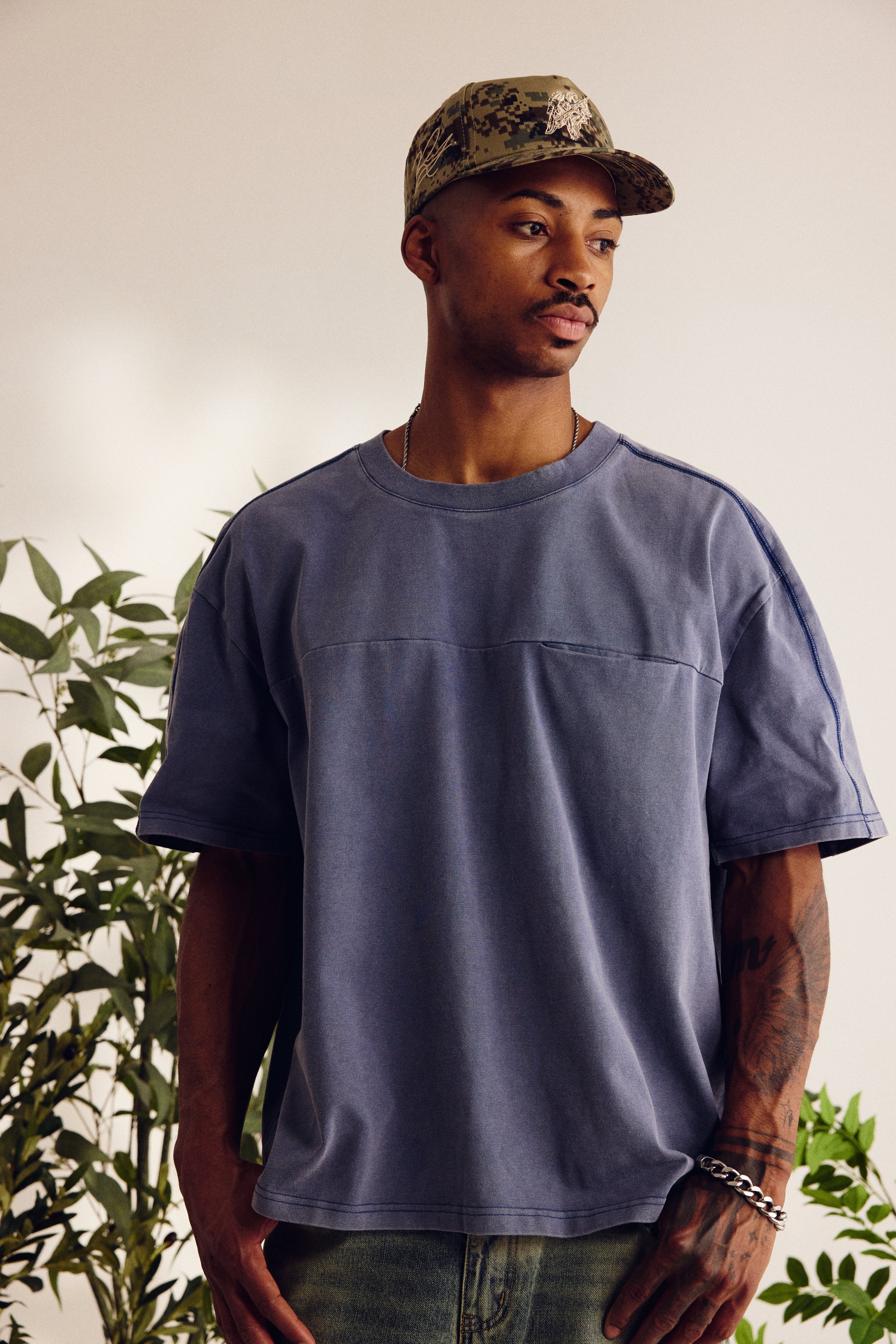 PREMIUM WASHED POCKET TEE - BLUE