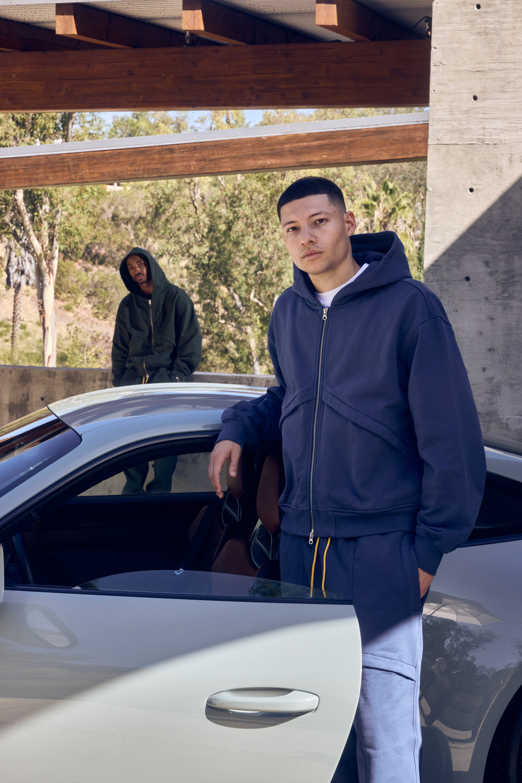 CHEVRON ZIP HOODIE - BLUE