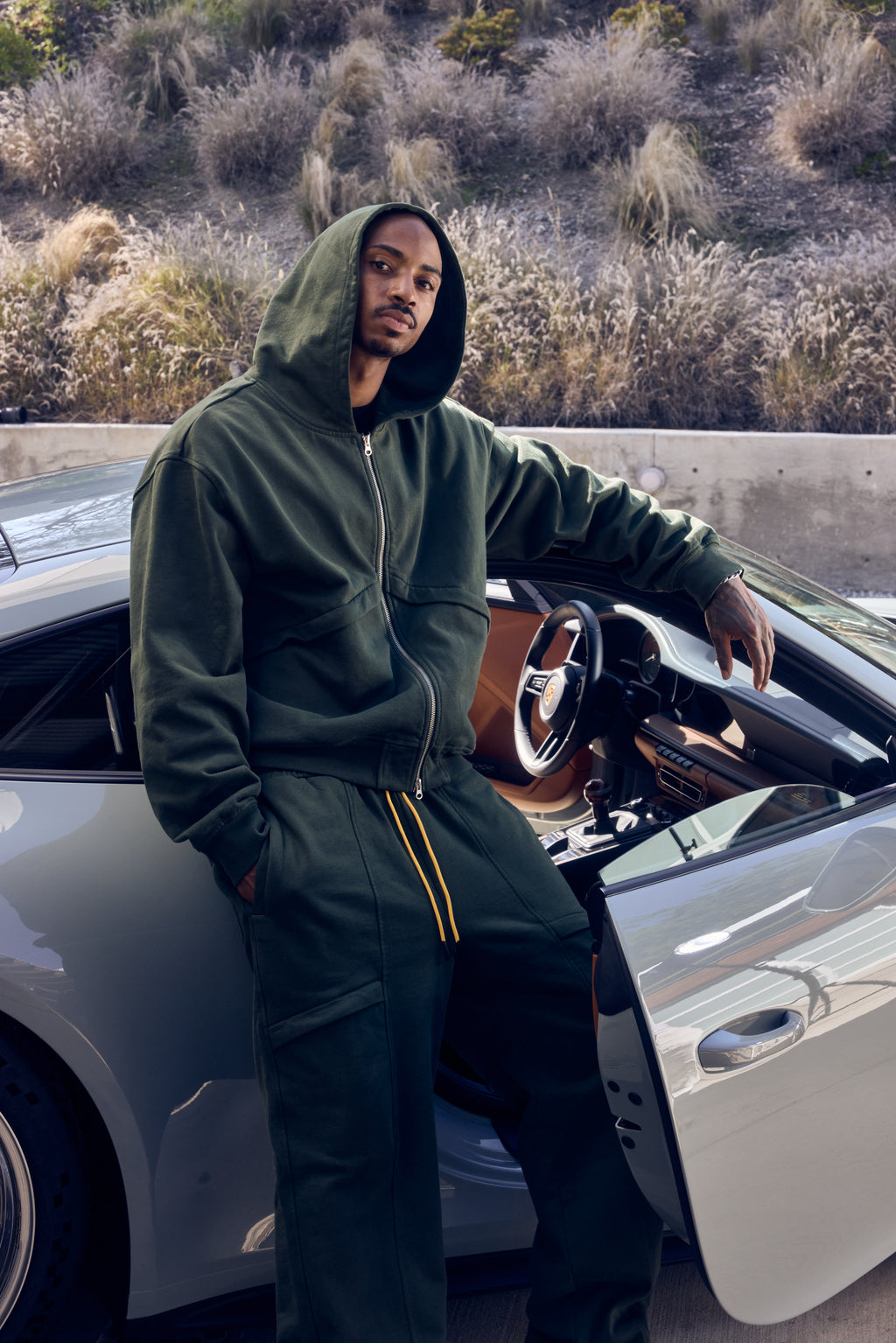 CHEVRON ZIP HOODIE - FOREST GREEN