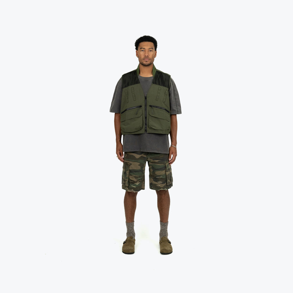 NYLON UTILITY CARGO VEST - FOREST GREEN