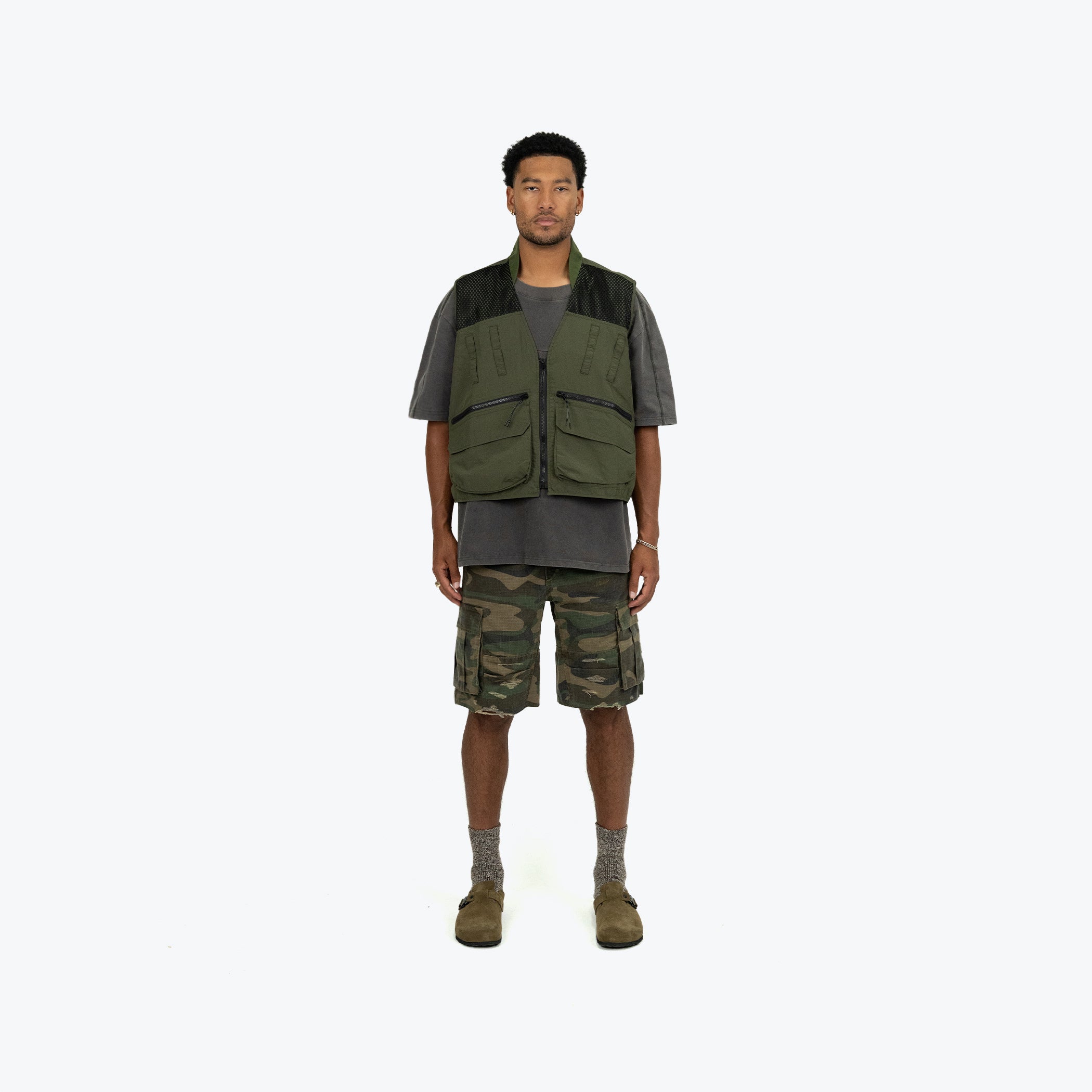 NYLON UTILITY CARGO VEST - FOREST GREEN