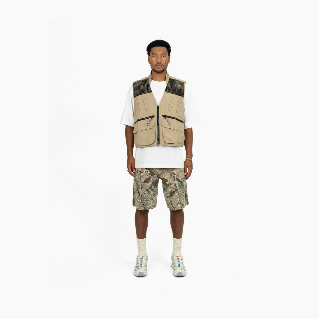 NYLON UTILITY CARGO VEST - SAND