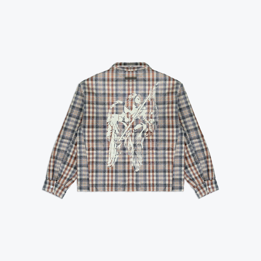 QUILTED ZIP FLANNEL - GREY/BRICK