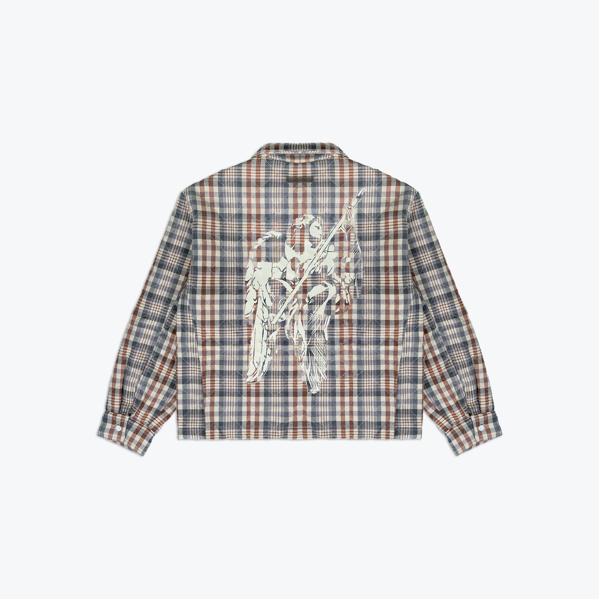 QUILTED ZIP FLANNEL - GREY/BRICK