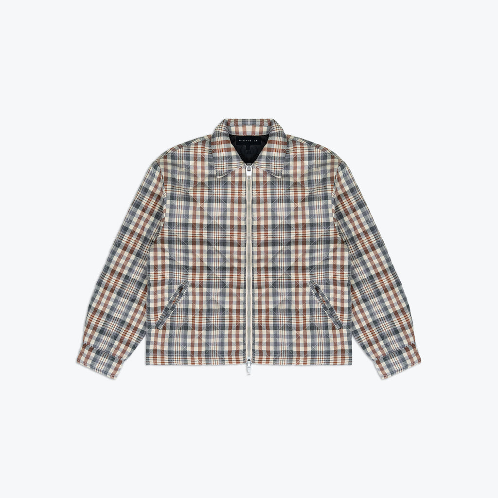 QUILTED ZIP FLANNEL - GREY/BRICK