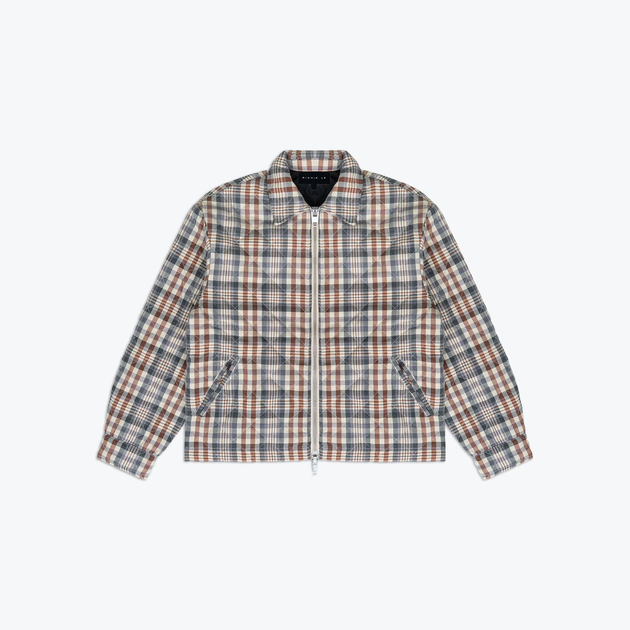 QUILTED ZIP FLANNEL - GREY/BRICK