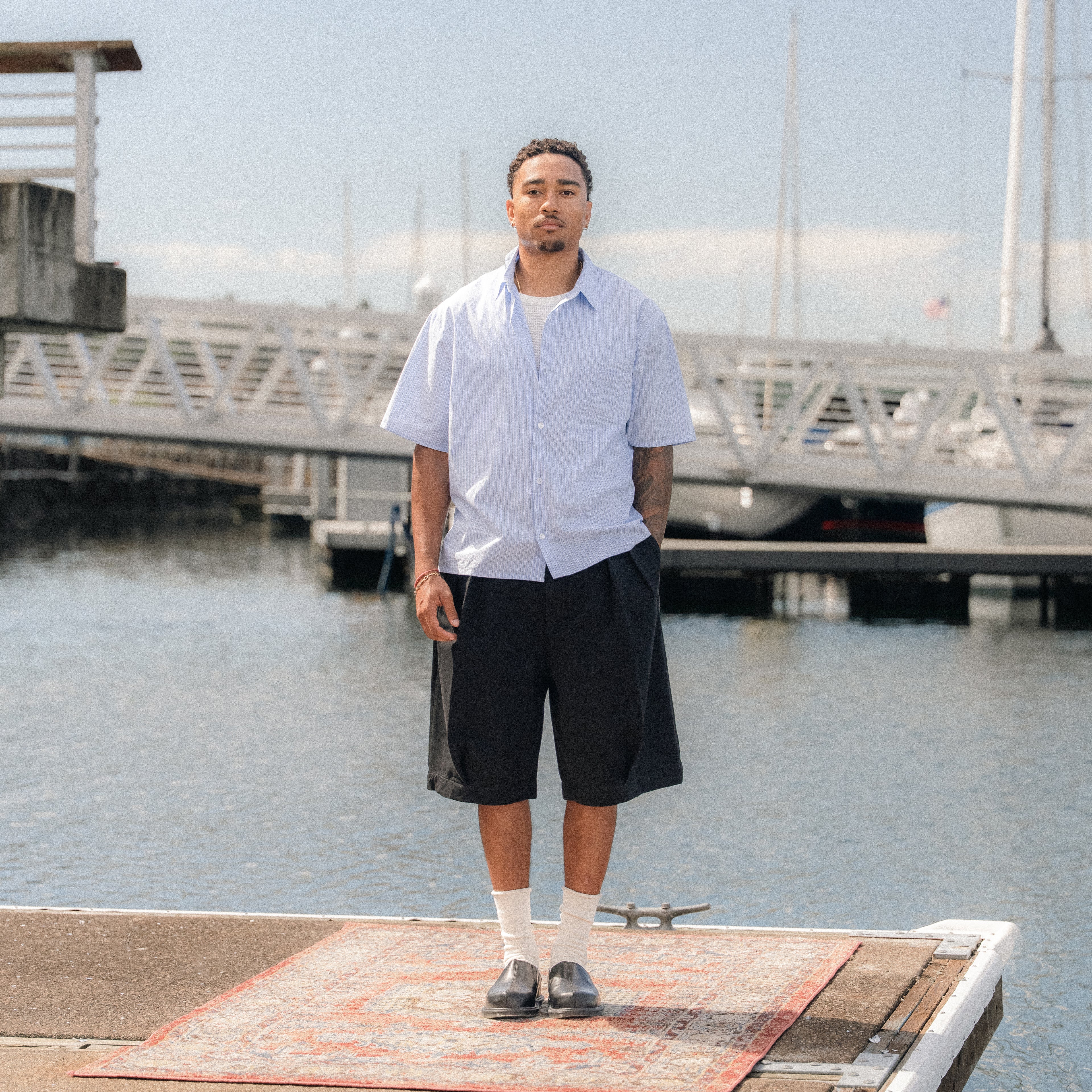 SUMMER DAILY STRIPE SS BUTTON UP