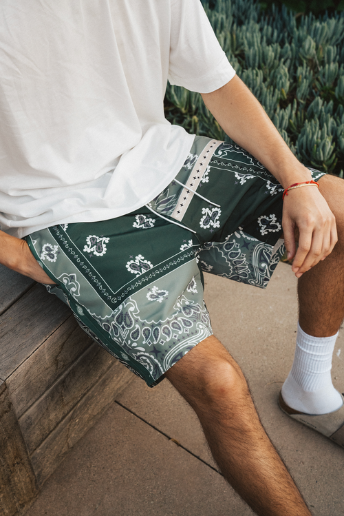 PATCHWORK NYLON PAISLEY SHORT - GREEN/MULTI