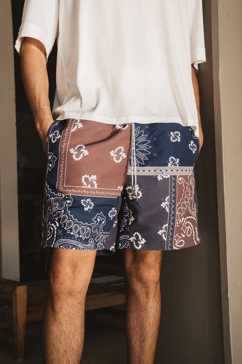 PATCHWORK NYLON PAISLEY SHORT - BLUE/MULTI