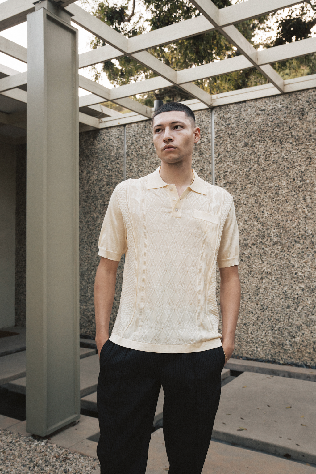 KNIT JACQUARD POLOS - ECRU