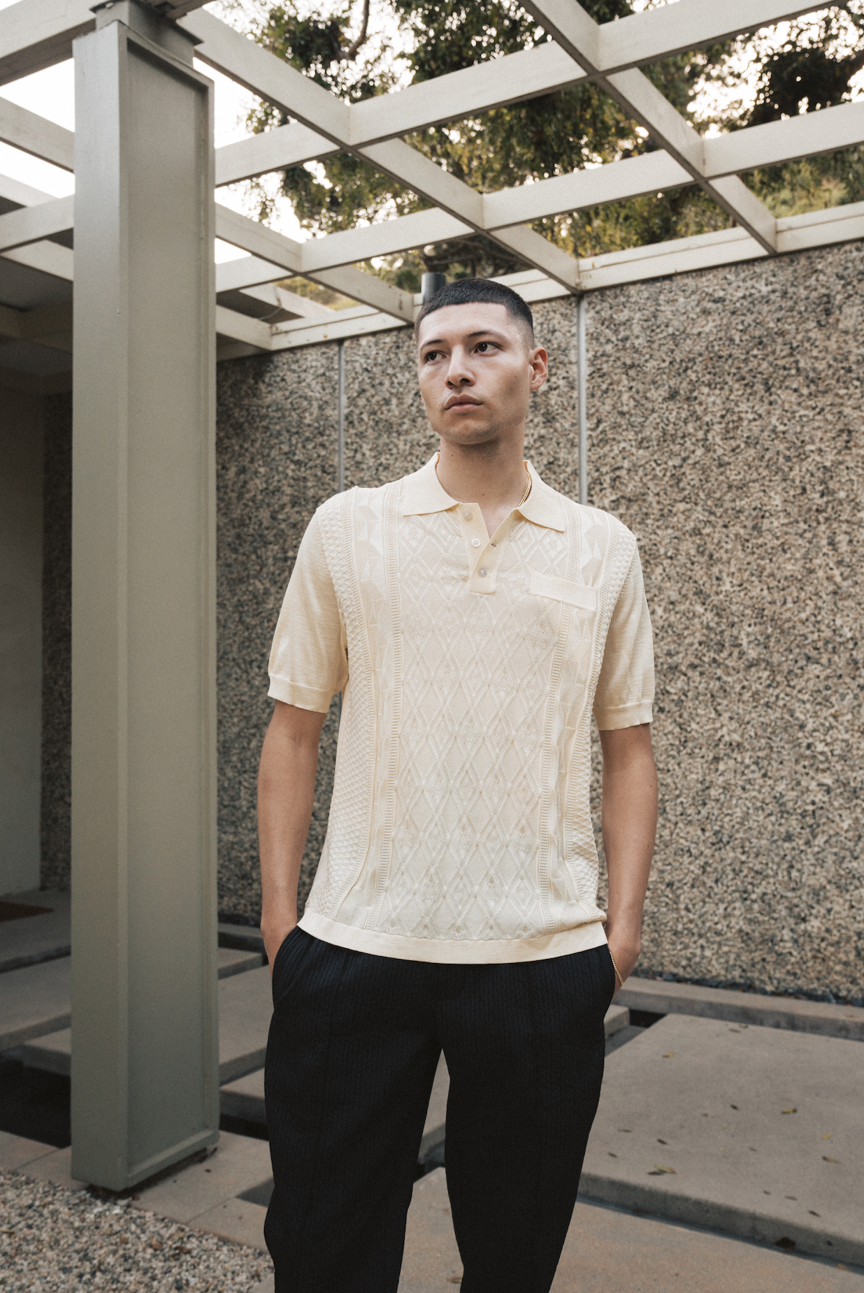 KNIT JACQUARD POLOS - ECRU