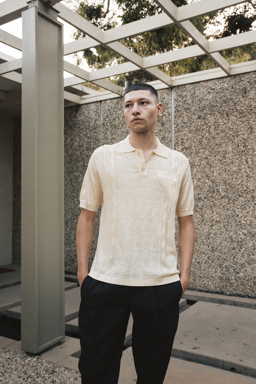 KNIT JACQUARD POLO - ECRU