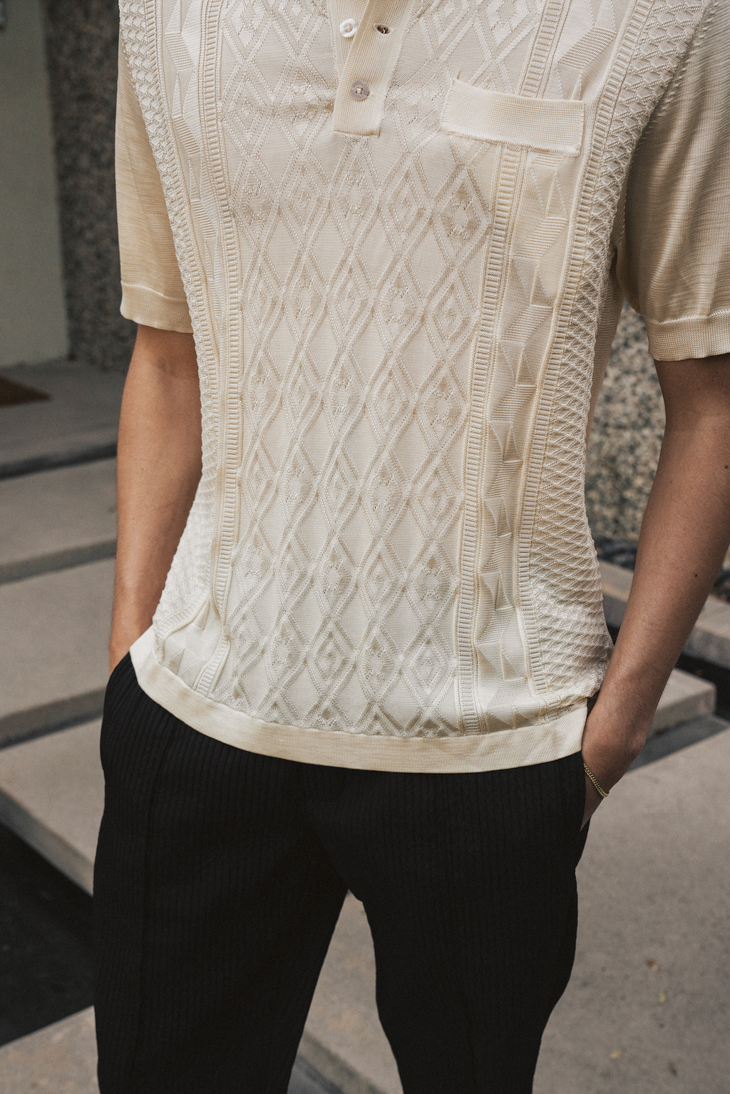 KNIT JACQUARD POLOS - ECRU