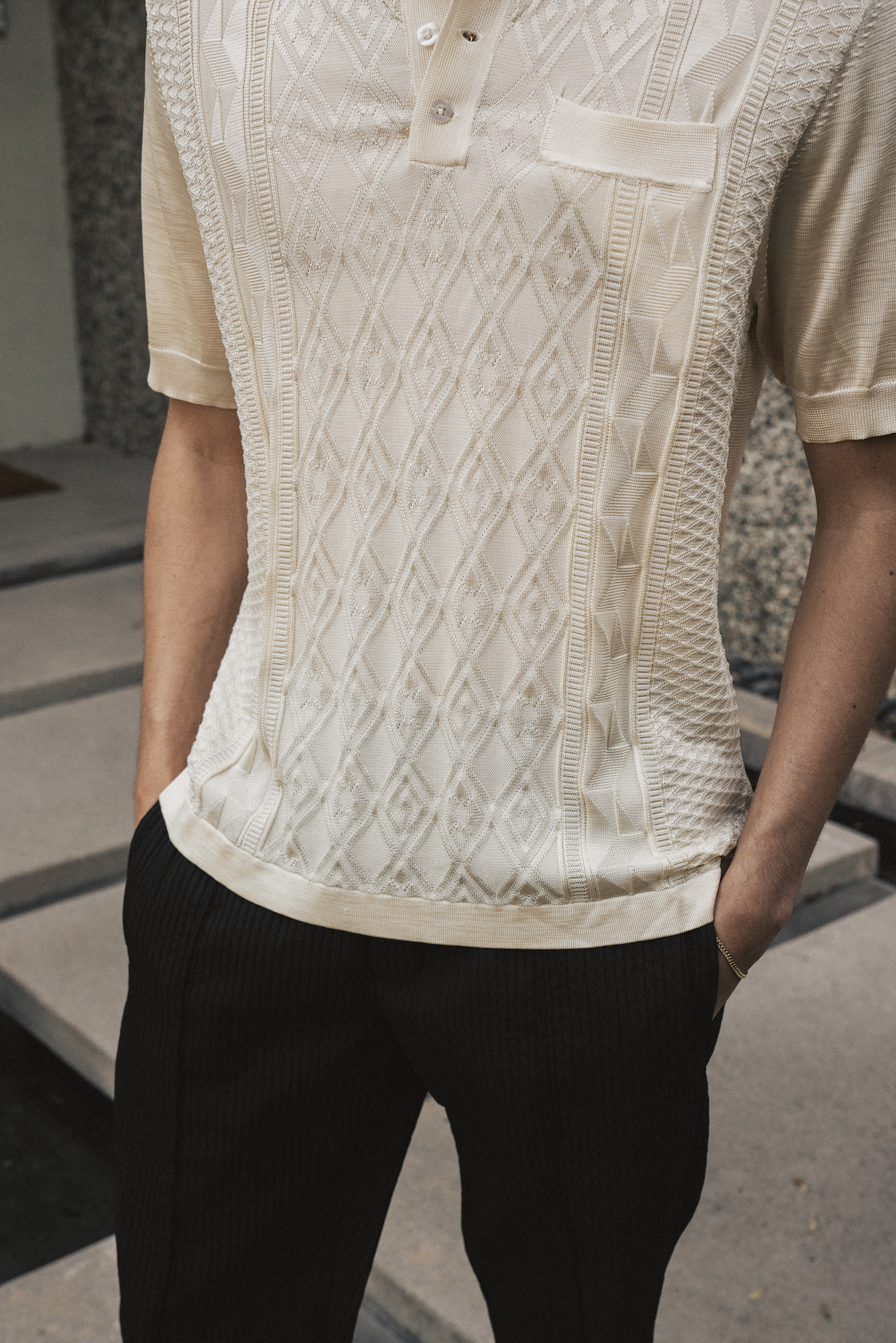 KNIT JACQUARD POLOS - ECRU
