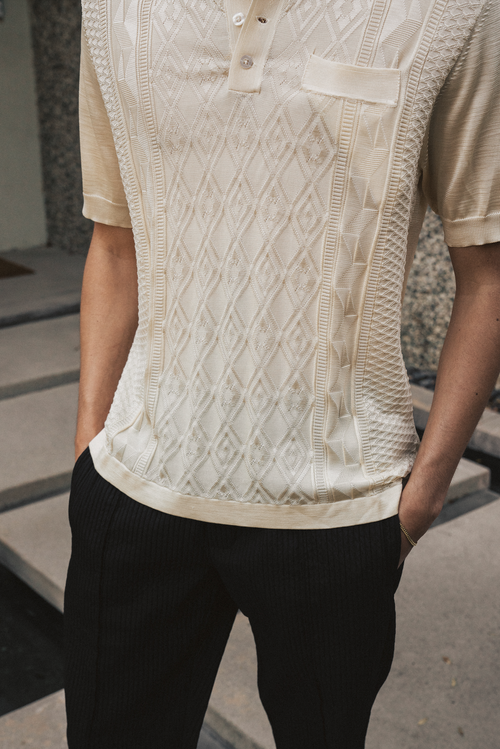 KNIT JACQUARD POLO - ECRU