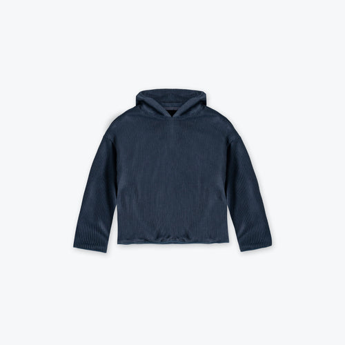 PREMIUM CABLE KNIT HOODIE - SLATE BLUE