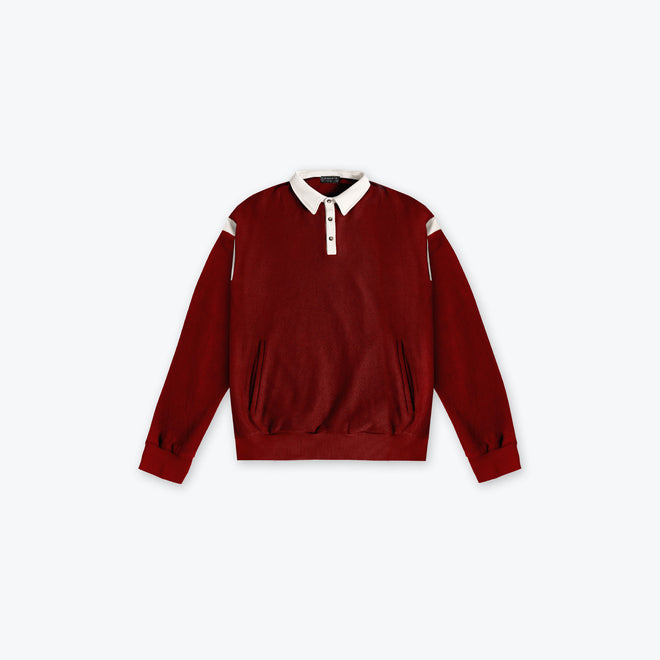 REVERSE WEAVE RUGBY LS - DEEP RED