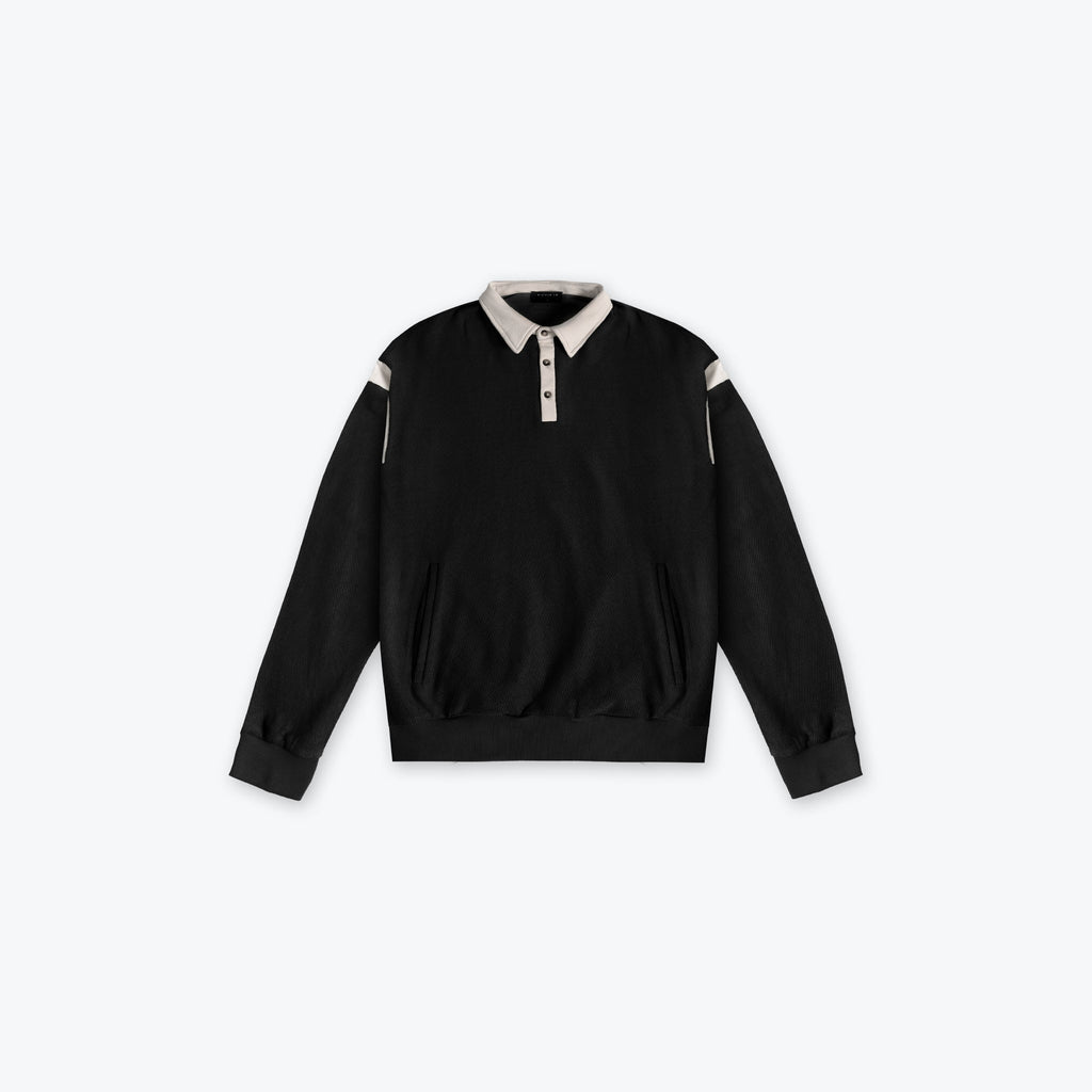 REVERSE WEAVE RUGBY LS - BLACK
