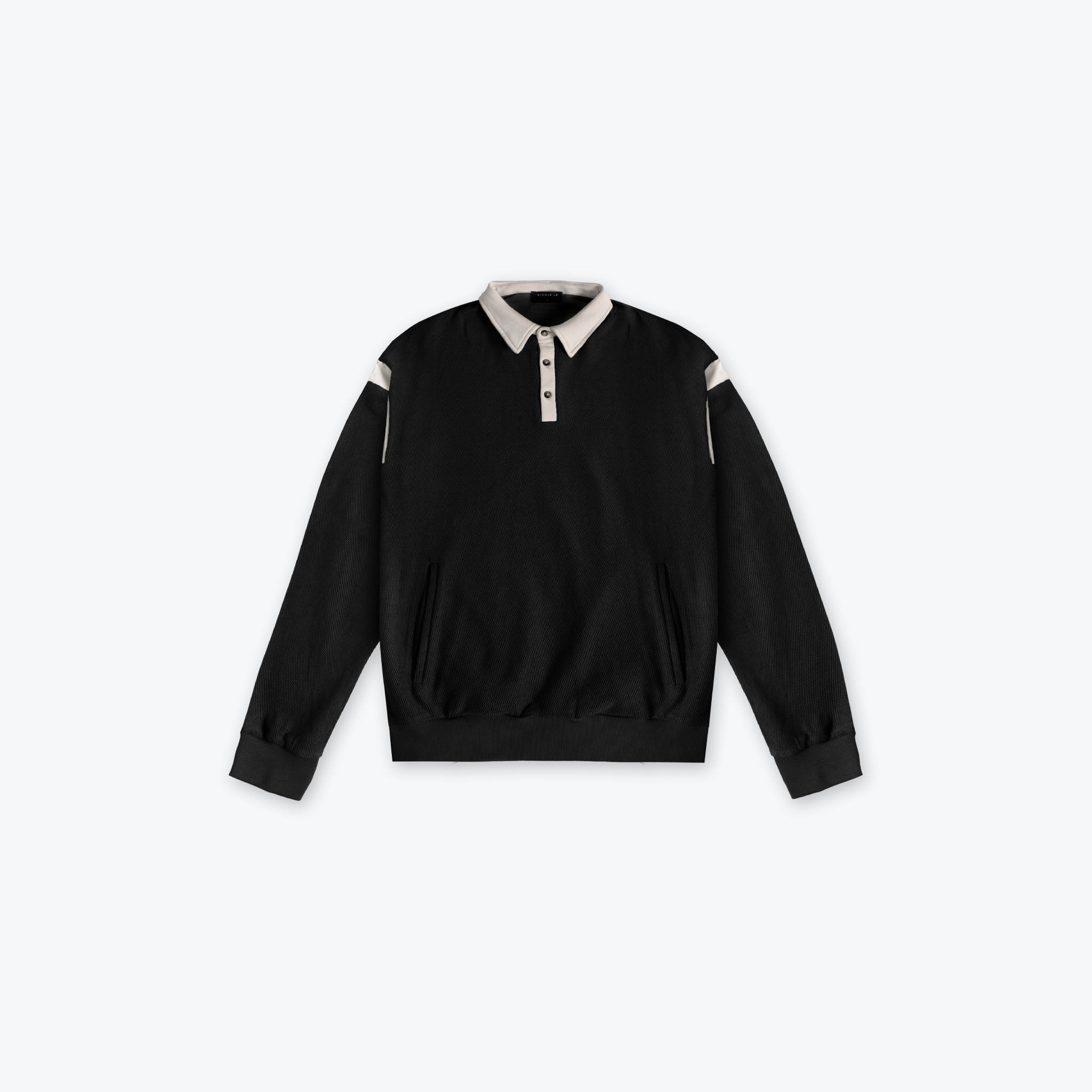 REVERSE WEAVE RUGBY LS - BLACK