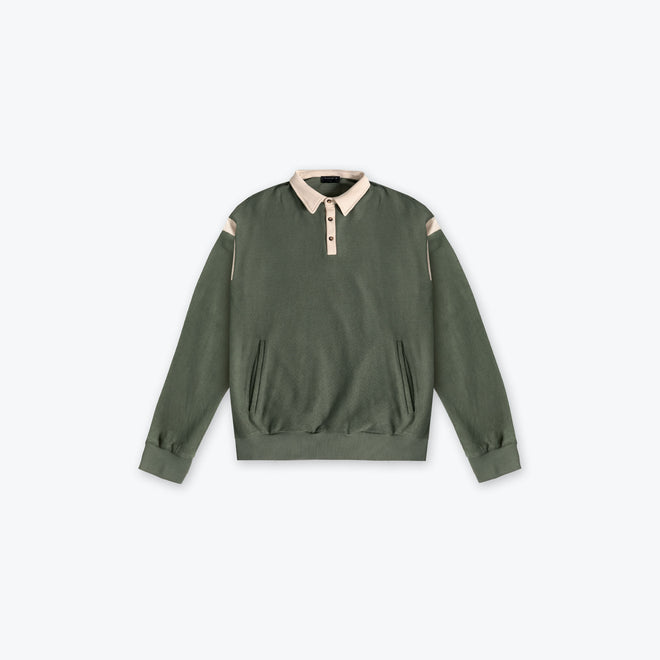 REVERSE WEAVE RUGBY LS - OLIVE