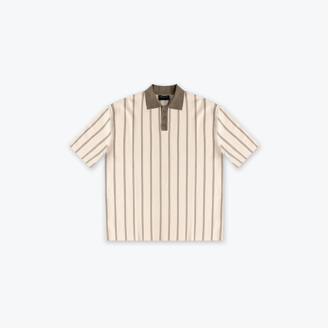 KNITTED STRIPE SHORT SLEEVE SHIRT - SAIL