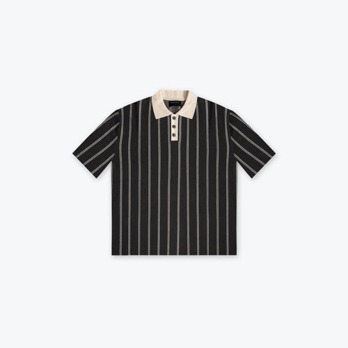 KNITTED STRIPE SHORT SLEEVE SHIRT - CHARCOAL