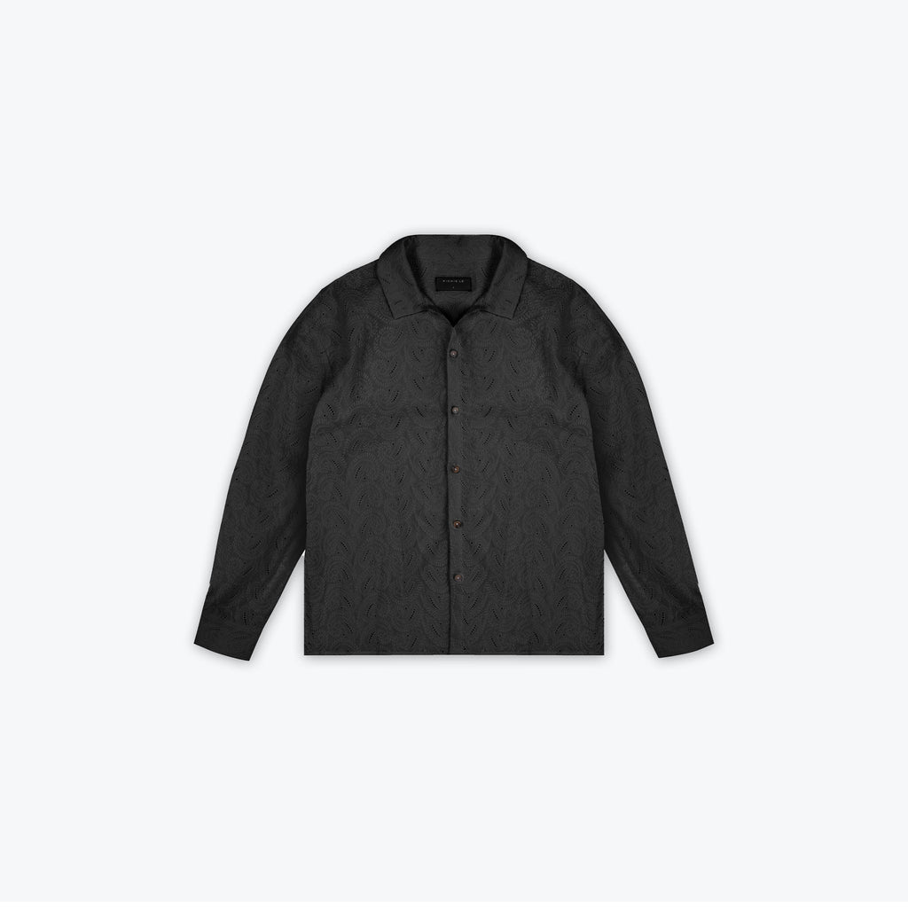 PAISLEY KNIT BUTTON UP - BLACK NOIR
