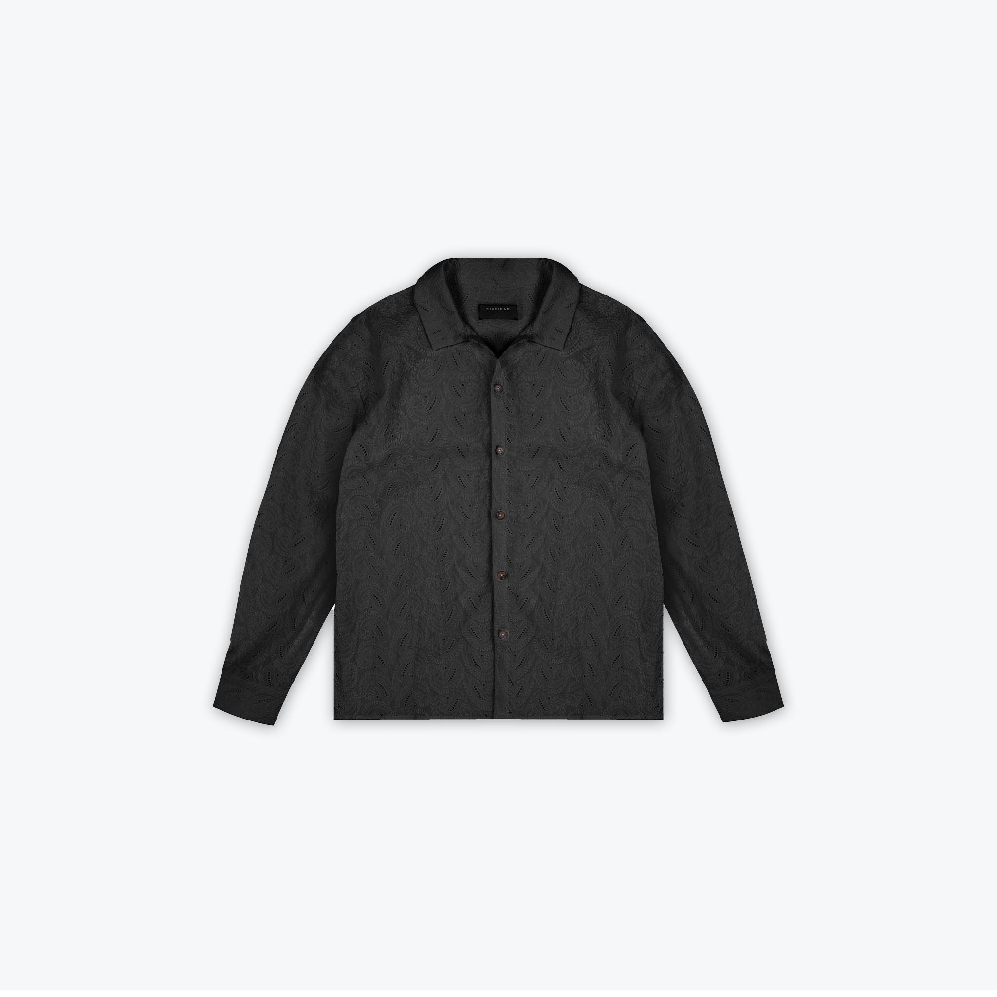 PAISLEY KNIT BUTTON UP - BLACK NOIR