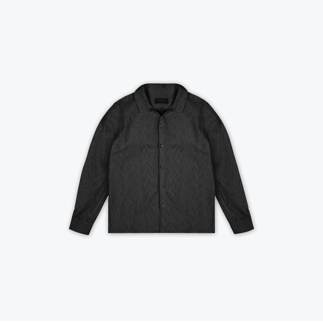 PAISLEY KNIT BUTTON UP - BLACK NOIR