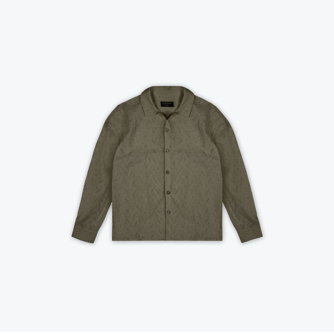 PAISLEY KNIT BUTTON UP - OLIVE