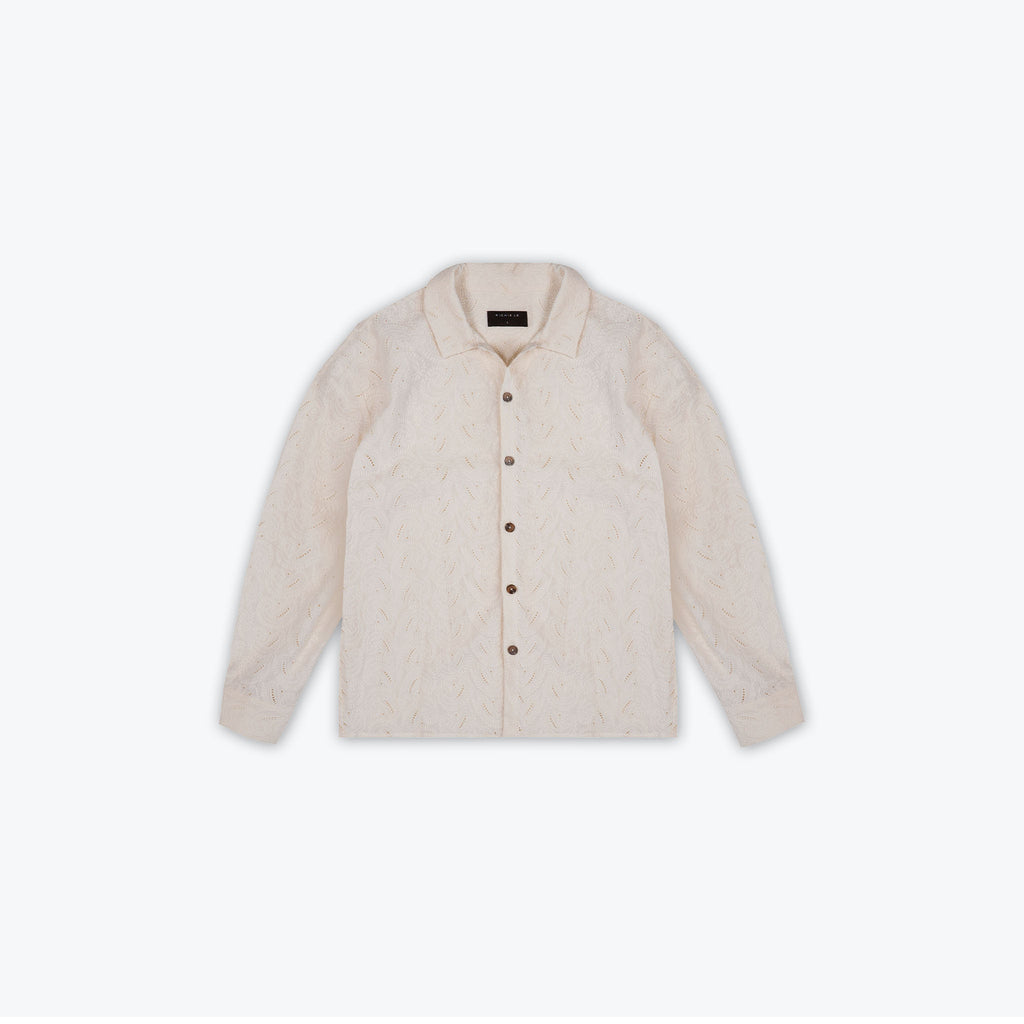 PAISLEY KNIT BUTTON UP - SAND
