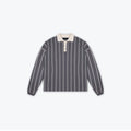 KNIT STRIPE COLLAR LONG SLEEVE SHIRT - CHARCOAL GREY