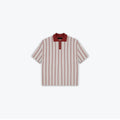KNIT STRIPE COLLAR SS SHIRT - DEEP RED