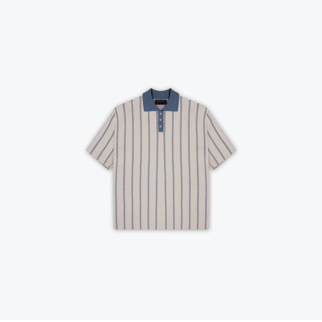 KNIT STRIPE COLLAR SS SHIRT - CHALK BLUE