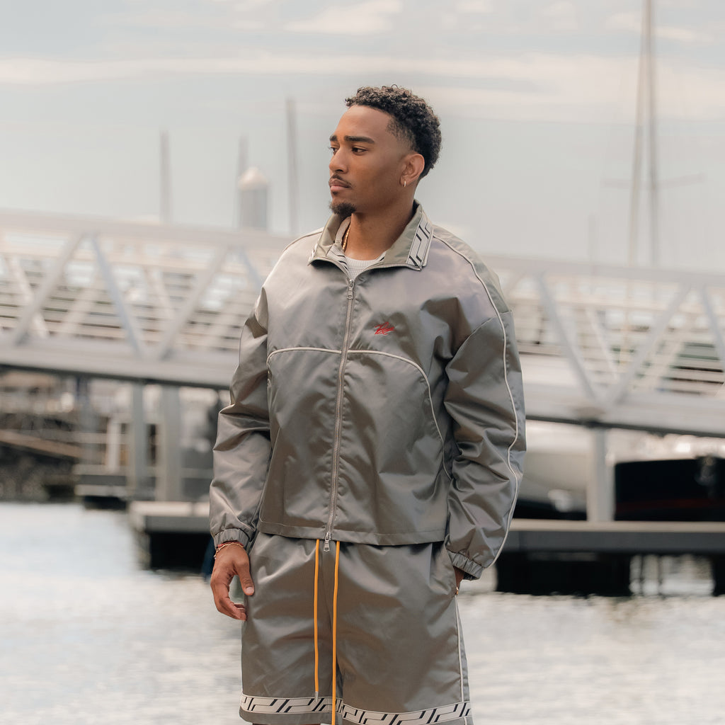 SIGNATURE SATIN JACKET - PEWTER