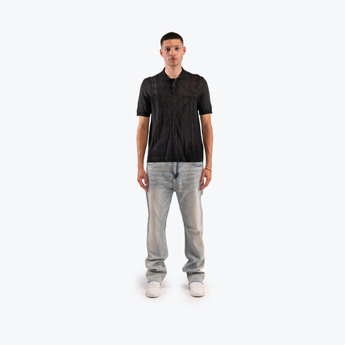 KNIT JACQUARD POLO - ONYX