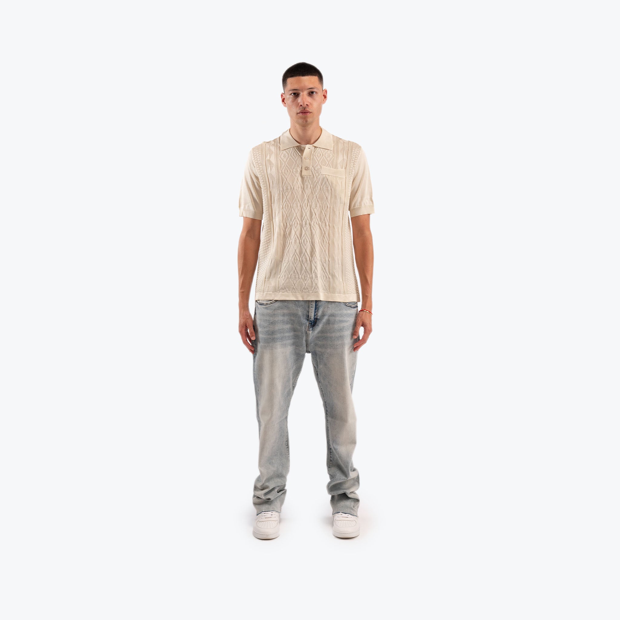 KNIT JACQUARD POLOS - ECRU