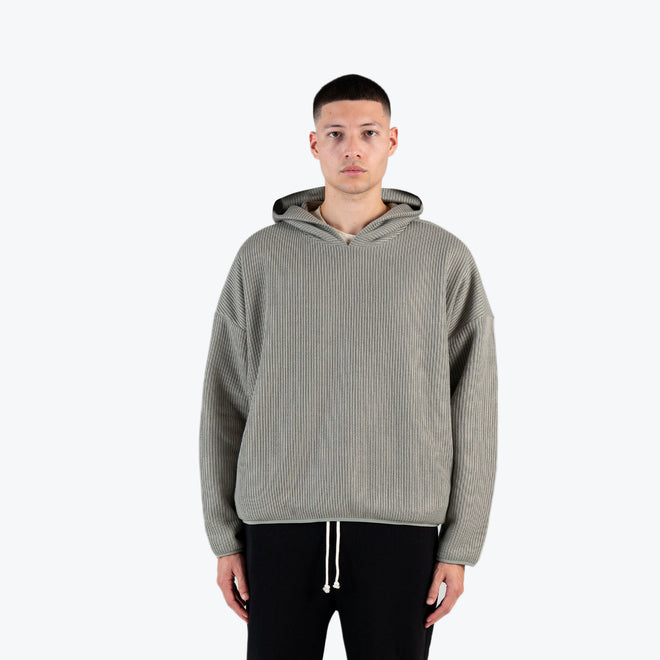 PREMIUM CABLE KNIT HOODIE - SEA GREY