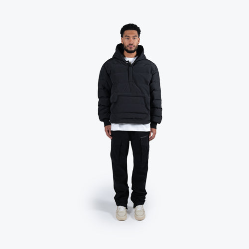 HOODED PUFFED PULLOVER - BLACK