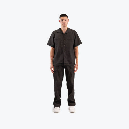 PLISSE BUTTON UP - BLACK