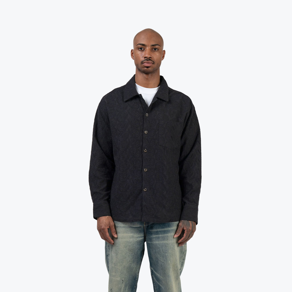 PAISLEY KNIT BUTTON UP - BLACK NOIR