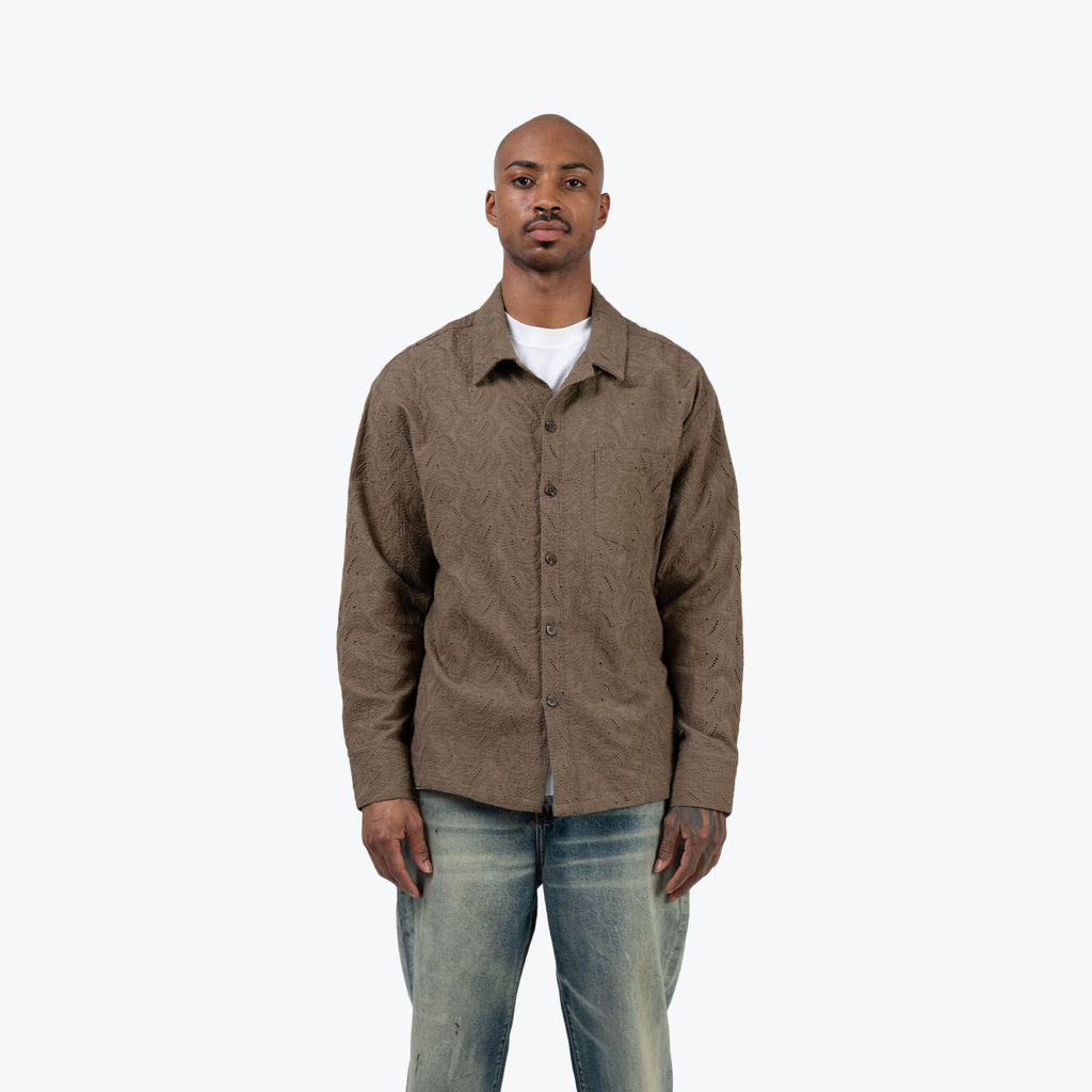 PAISLEY KNIT BUTTON UP - OLIVE