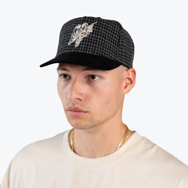 HOUNDSTOOTH ANGEL HAT - BLACK/GREY