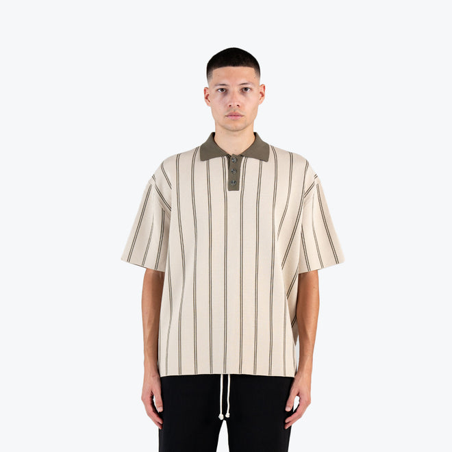 KNITTED STRIPE SHORT SLEEVE SHIRT - SAIL