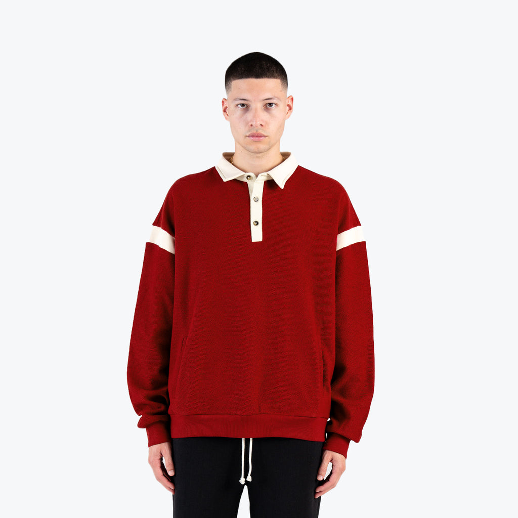 REVERSE WEAVE RUGBY LS - DEEP RED