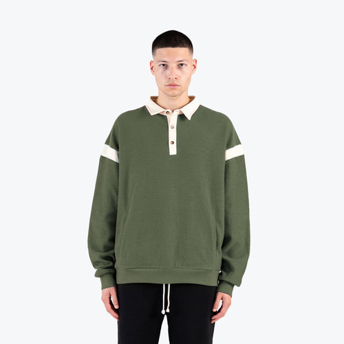 REVERSE WEAVE RUGBY LS - OLIVE